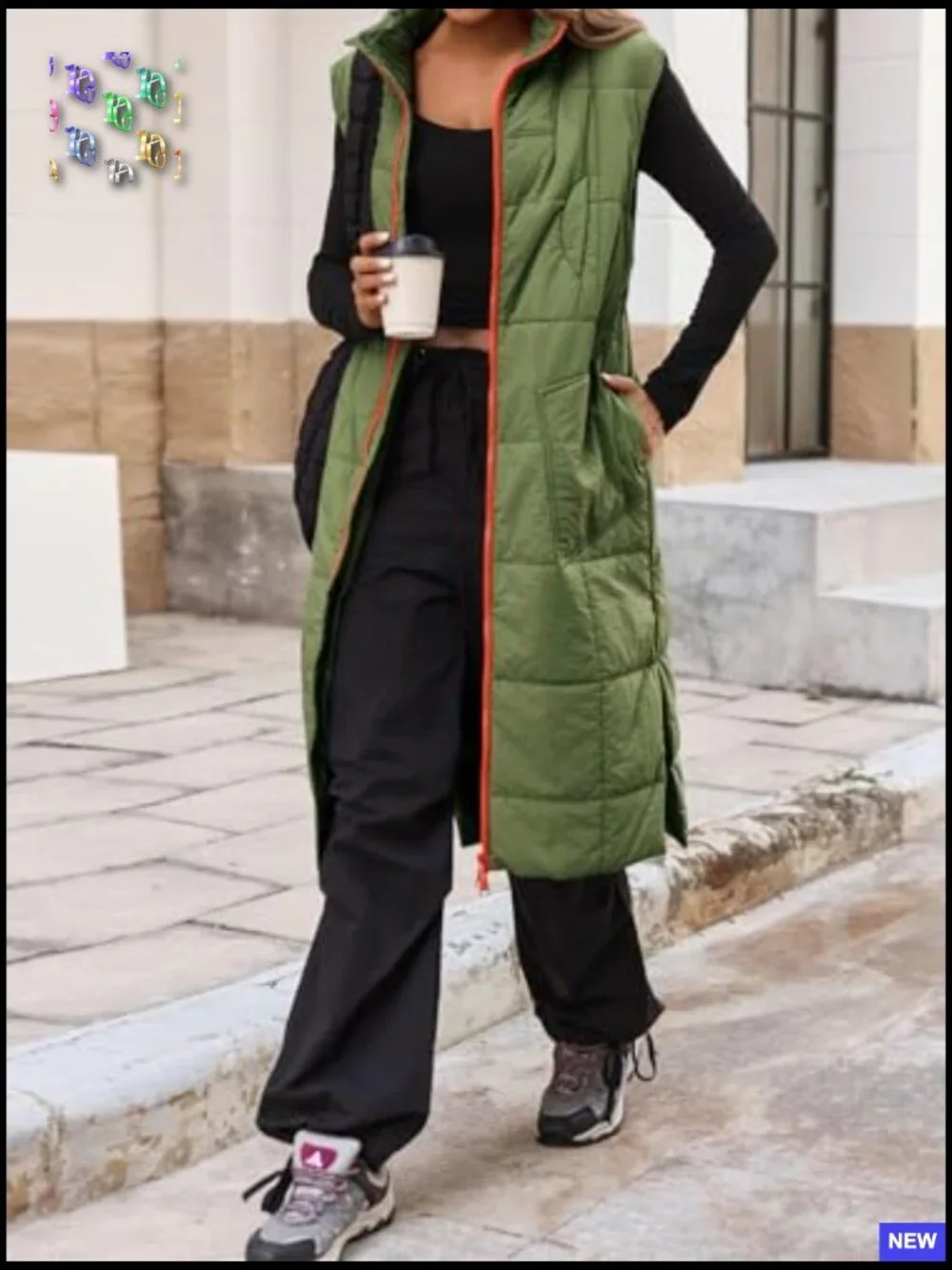 Long Quilted Puffer Vest Lightweight Packable Sleeveless Winter Jacket Chic - Picture 3 of 5